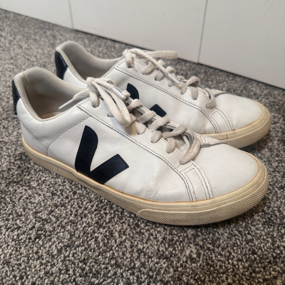Veja Esplar Leather Sneakers White Black Women’s 7 Low Top - Picture 1 of 11